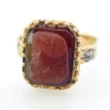Victorian gold filled ring with carved carnelian cameo depicting a classical warrior profile