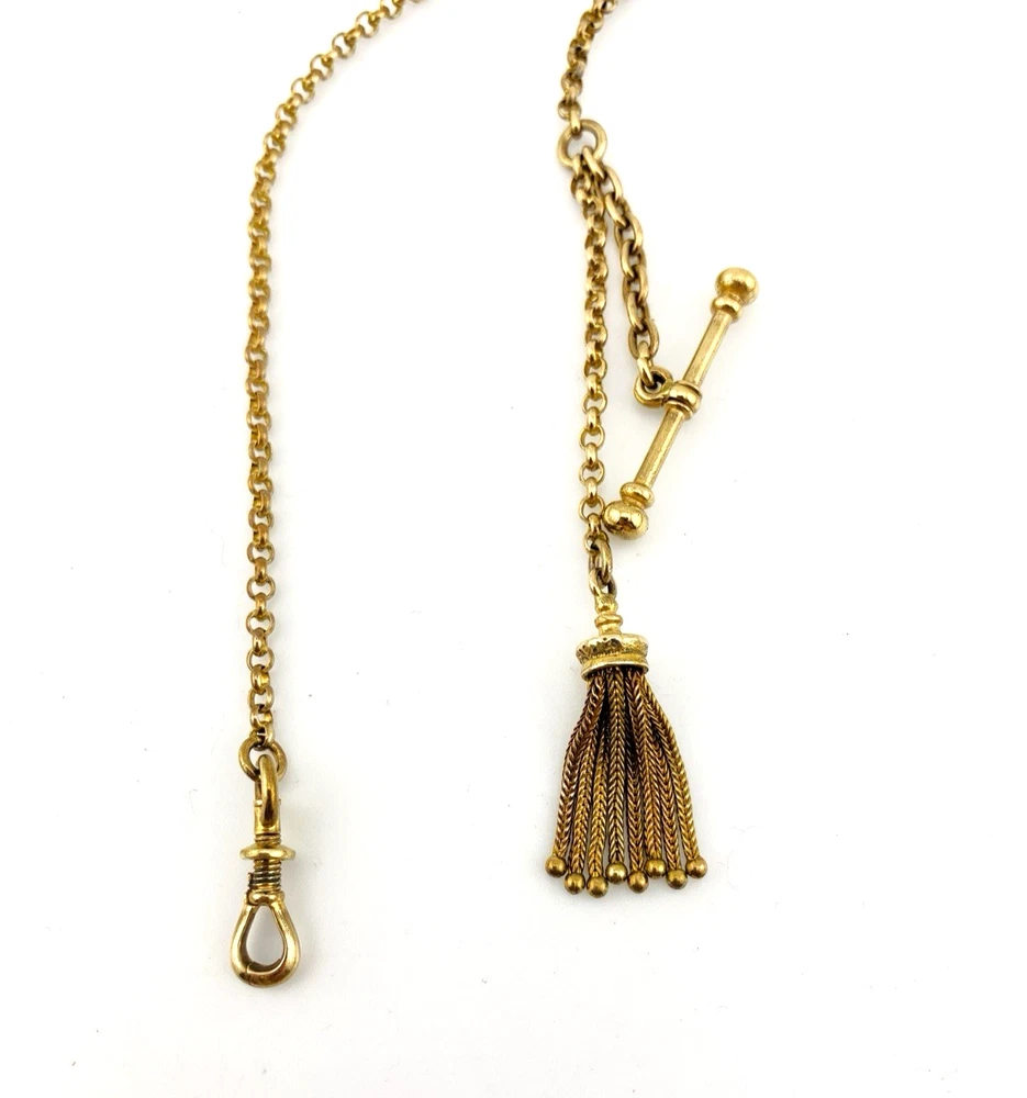 Antique Victorian gold filled Albert watch chain with tassel tassel and clip detail