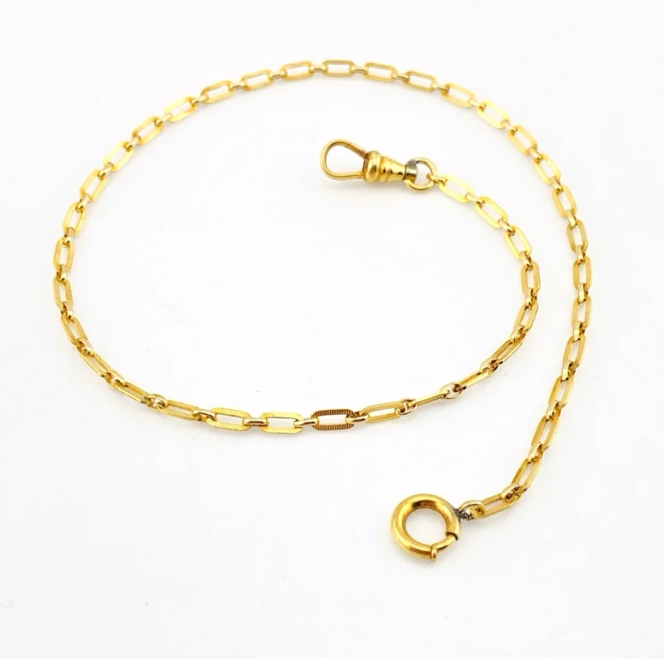 1930s Gold Filled Pocket Watch Chain with Textured Oval Links
