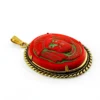 Large vintage Czech red glass pharaoh cameo pendant in gold plated Egyptian Revival setting