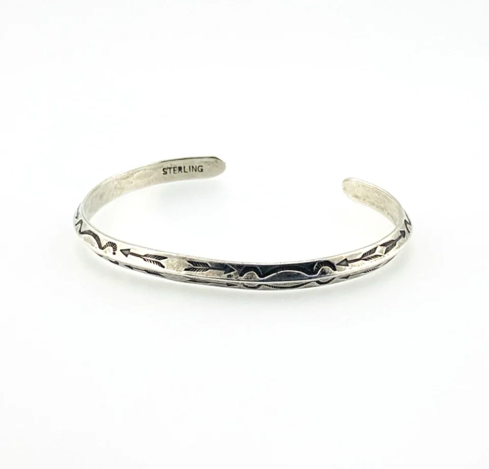 Knife Edge Navajo Cuff Bracelet Hand Stamped Arrows