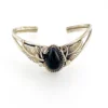 Native American Sterling Silver Feather Black Onyx Cuff Bracelet Signed J