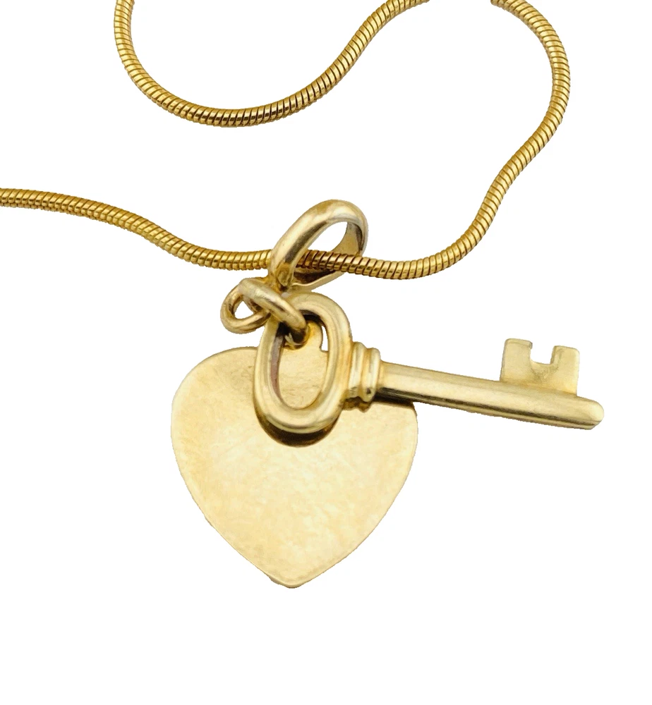 Gold Filled Heart & Key Charm Snake Chain Bracelet