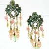 Baroque Cherub Chandelier Earrings with Glass Hearts and Pearls