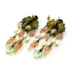 Baroque Cherub Chandelier Earrings with Glass Hearts and Pearls