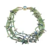 Five-strand necklace of green fluorite and iridescent peacock stick pearls with a square sterling silver clasp