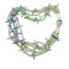 Five-strand necklace of green fluorite and iridescent peacock stick pearls with a square sterling silver clasp