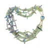 Five-strand necklace of green fluorite and iridescent peacock stick pearls with a square sterling silver clasp