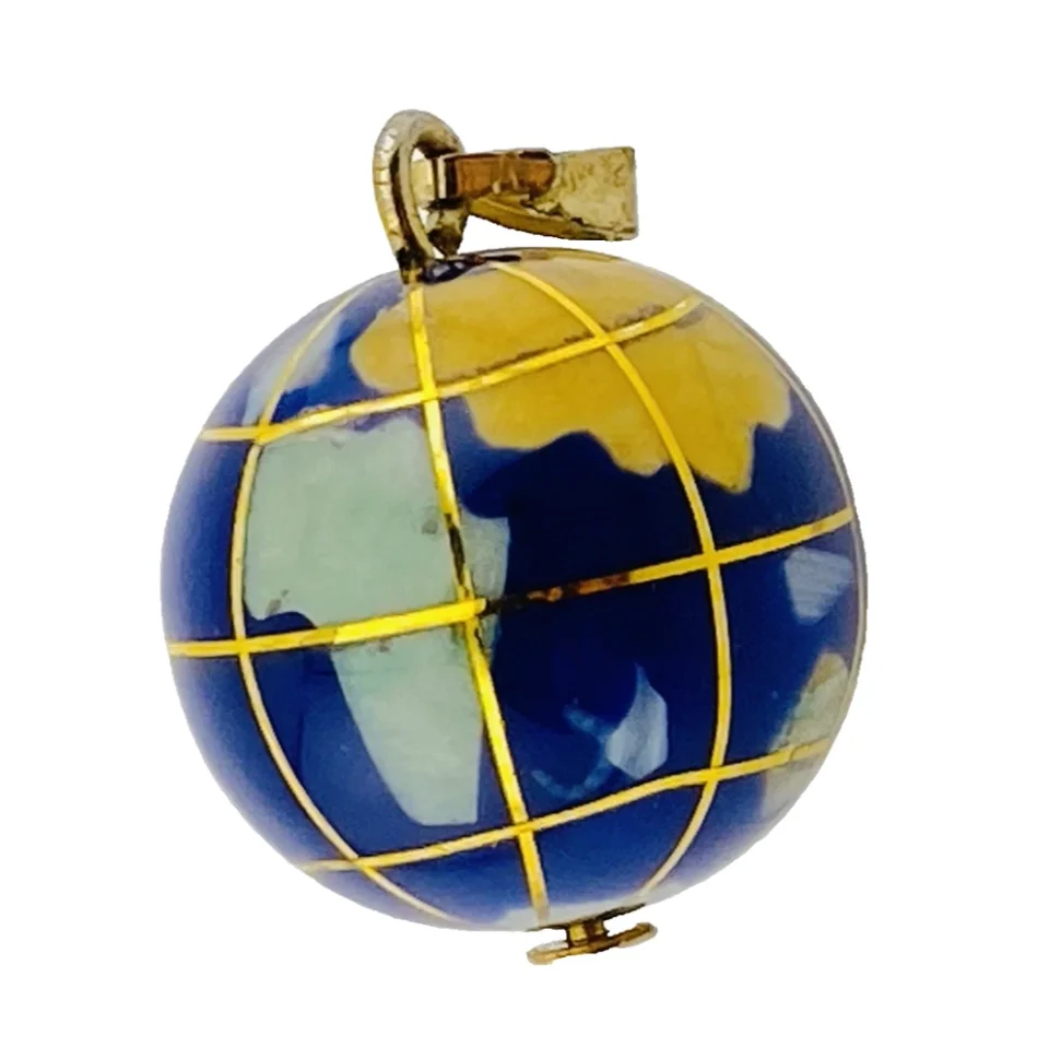 Gemstone Inlay World Globe Orb Pendant