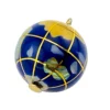 Dimensional blue enamel world globe pendant inlaid with gemstones and shell