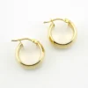 Wide polished 14K yellow gold Italian huggie hoop earrings with hinged posts