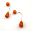 Vintage orange-red coral front-back earrings with curved 14K gold connectors