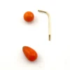 Vintage orange-red coral front-back earrings with curved 14K gold connectors