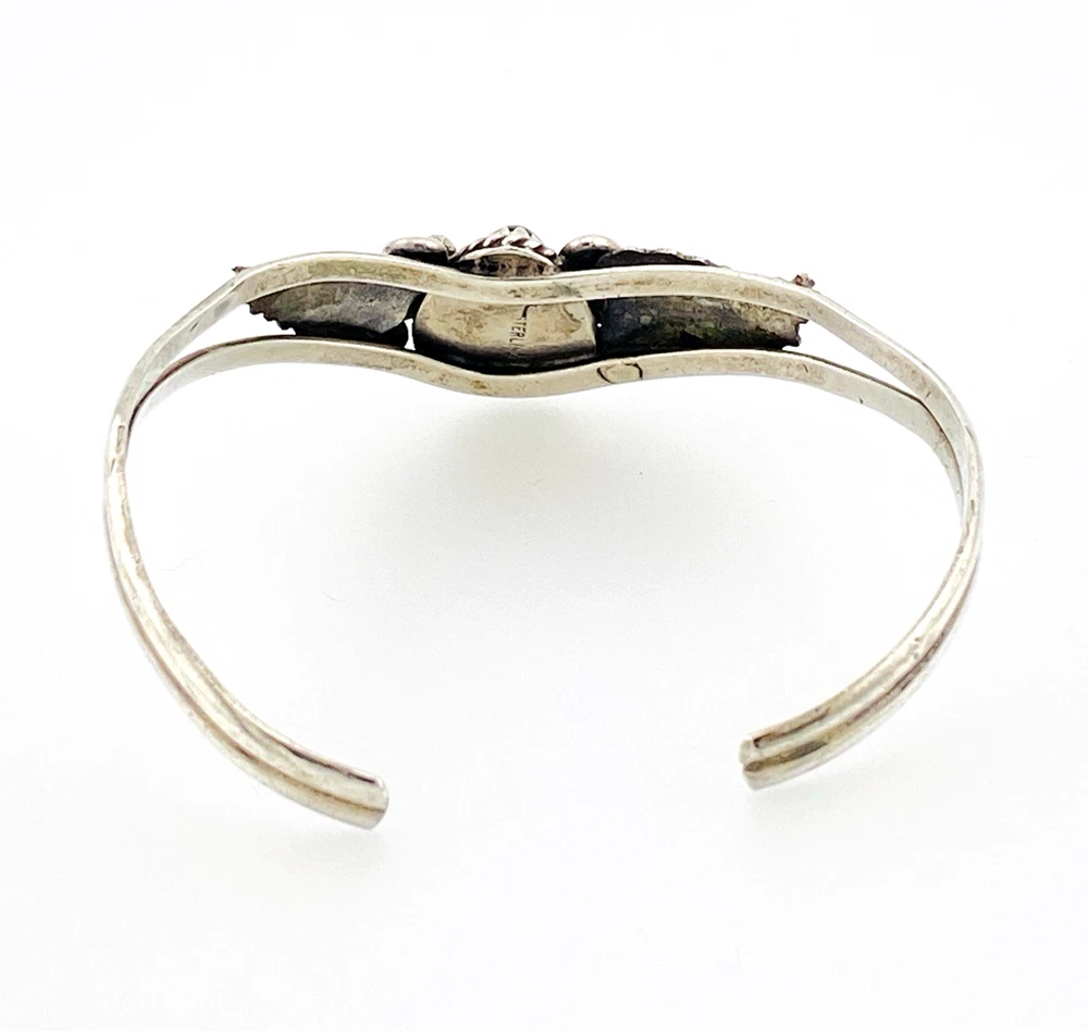 Native American Sterling Silver Feather Black Onyx Cuff Bracelet Signed J