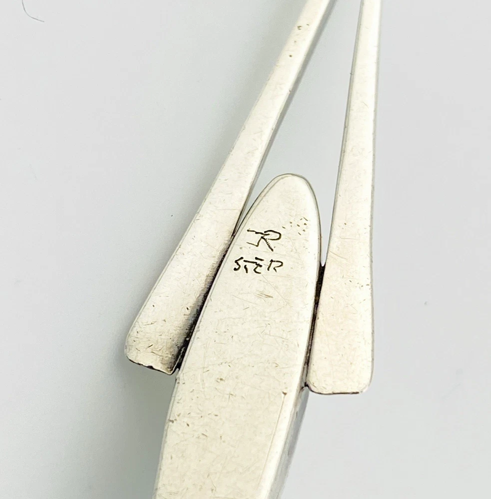 Vintage Modernist sterling silver arrowhead pendant necklace with marquise larimar, artist signed JR