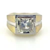 Vintage ESPO two-tone gold-filled men's ring with flush-set colorless sapphire and architectural square bezel