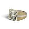 Vintage ESPO two-tone gold-filled men's ring with flush-set colorless sapphire and architectural square bezel
