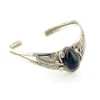 Native American Sterling Silver Feather Black Onyx Cuff Bracelet Signed J
