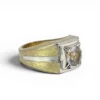 Vintage ESPO two-tone gold-filled men's ring with flush-set colorless sapphire and architectural square bezel