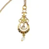 Antique Edwardian solid 9K gold lavaliere pendant with a diamond simulant center, natural baroque pearl drop, and later 12K gold filled chain.