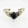 Native American Sterling Silver Feather Black Onyx Cuff Bracelet Signed J