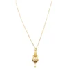 Antique Edwardian solid 9K gold lavaliere pendant with a diamond simulant center, natural baroque pearl drop, and later 12K gold filled chain.