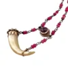 Ruby bead conversion necklace with Victorian mother-of-pearl cornucopia, garnet and antique paste ornament
