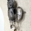 Vintage Guatemalan sterling silver owl guardapelo locket with opening body and three dangling household vessels