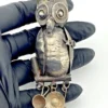 Vintage Guatemalan sterling silver owl guardapelo locket with opening body and three dangling household vessels