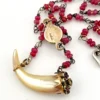 Ruby bead conversion necklace with Victorian mother-of-pearl cornucopia, garnet and antique paste ornament