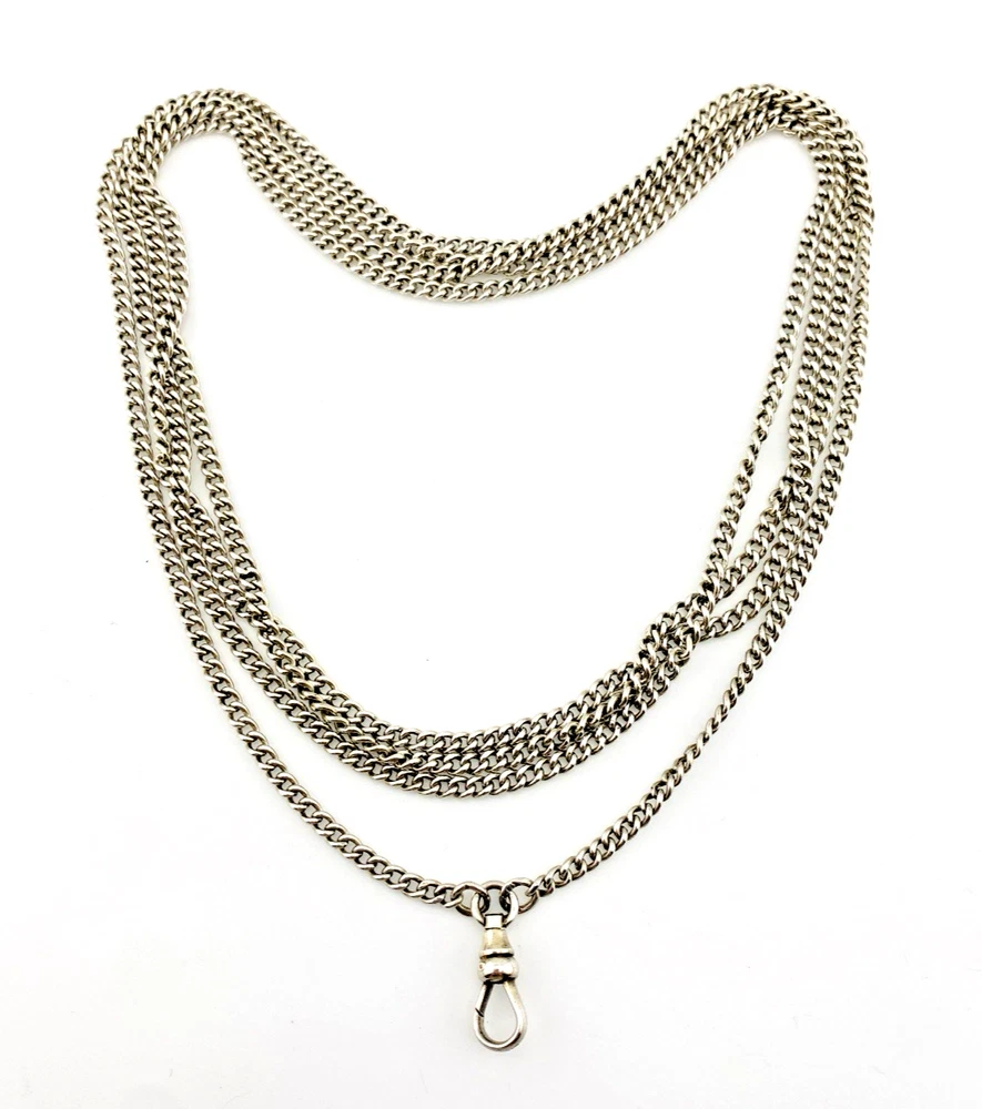 Vintage Sterling Silver 63-Inch Long Guard Chain with Dog Clip
