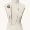 Vintage 63-inch sterling silver curb-link long guard chain with dog clip arranged in three graduated layers