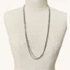 Vintage 63-inch sterling silver curb-link long guard chain with dog clip arranged in three graduated layers