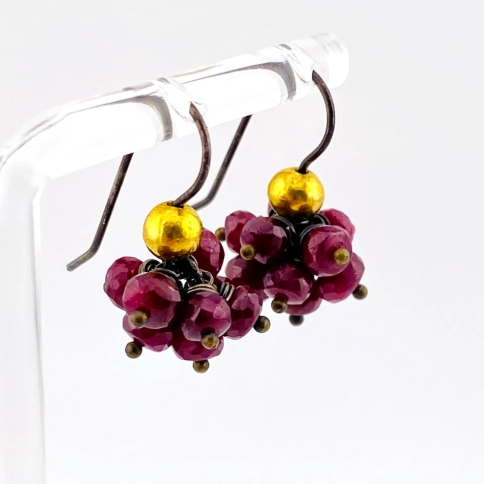Ruby Cluster Earrings Sterling Silver 18k Gold