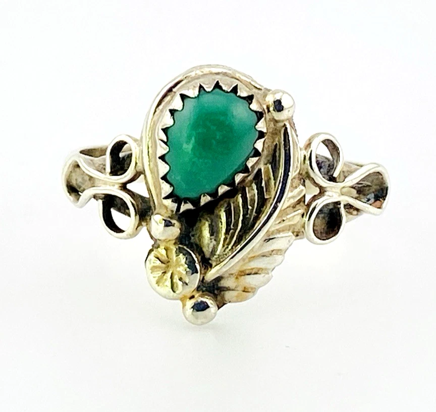 Vintage Southwestern Turquoise Sterling Silver Ring Signed K Size 9.75
