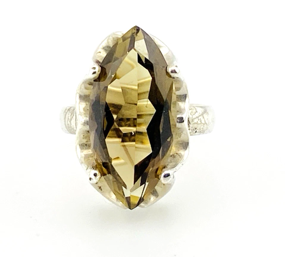 Sanches Mexican Modernist Smoky Quartz Sterling Silver Ring