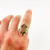 Vintage Sanches Mexican sterling silver ring with large marquise-cut smoky quartz in a sculptural open setting