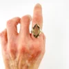Vintage Sanches Mexican sterling silver ring with large marquise-cut smoky quartz in a sculptural open setting
