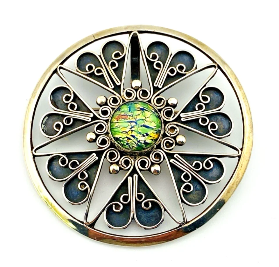 Vintage Modernist Sterling Silver Pendant Brooch Signed RN Mexico