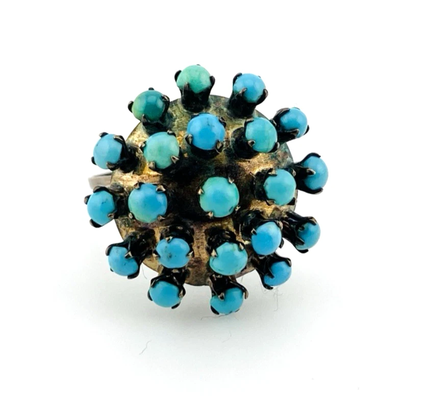 Mid-Century Sterling Silver Turquoise Sputnik Dome Ring