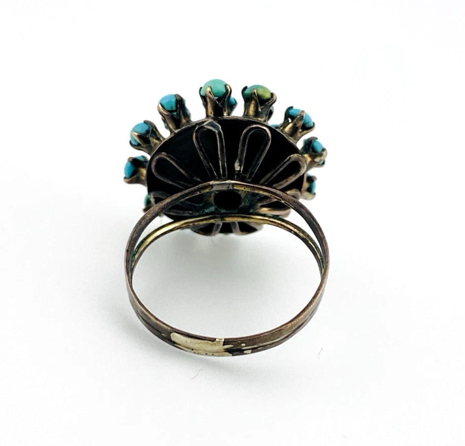 Sterling silver Sputnik dome ring with 21 raised round turquoise cabochons