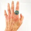 Sterling silver Sputnik dome ring with 21 raised round turquoise cabochons