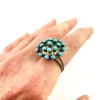 Sterling silver Sputnik dome ring with 21 raised round turquoise cabochons
