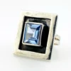 Geometric sterling silver panel ring with emerald-cut Swiss blue topaz