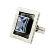 Geometric sterling silver panel ring with emerald-cut Swiss blue topaz