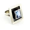 Geometric sterling silver panel ring with emerald-cut Swiss blue topaz