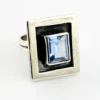 Geometric sterling silver panel ring with emerald-cut Swiss blue topaz