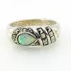 Asymmetrical sterling silver band with teardrop opal and pyramid-cut marcasites