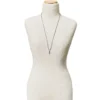Long silver-tone hayseed-link watch chain necklace with dog clip
