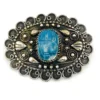 Blue faience scarab set in an ornate Egyptian 800 silver filigree brooch